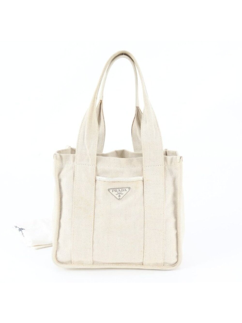 Prada Triangle Logo Leather Canvas Handbag Tote
